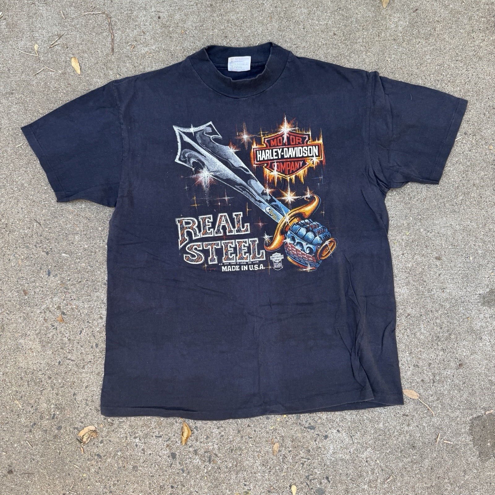 Vintage 80s Harley Davidson Real Steel Made In Usa Sioux Falls Size L Rare